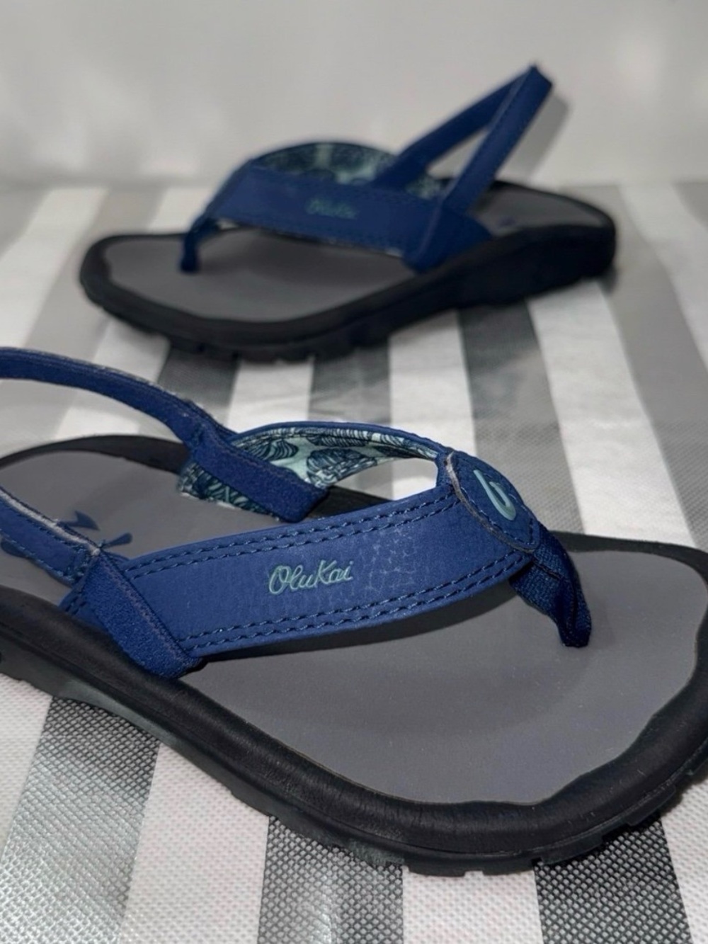 OluKai Youth Navy Blue Flip Flop Sandals